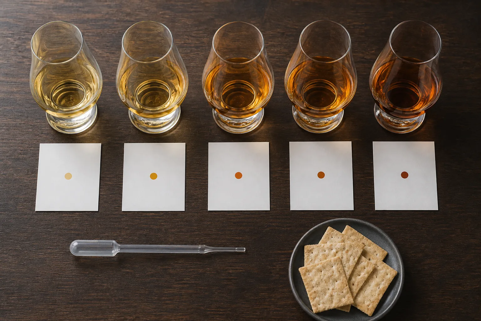 Orden de cinco muestras de whisky por intensidad de color
