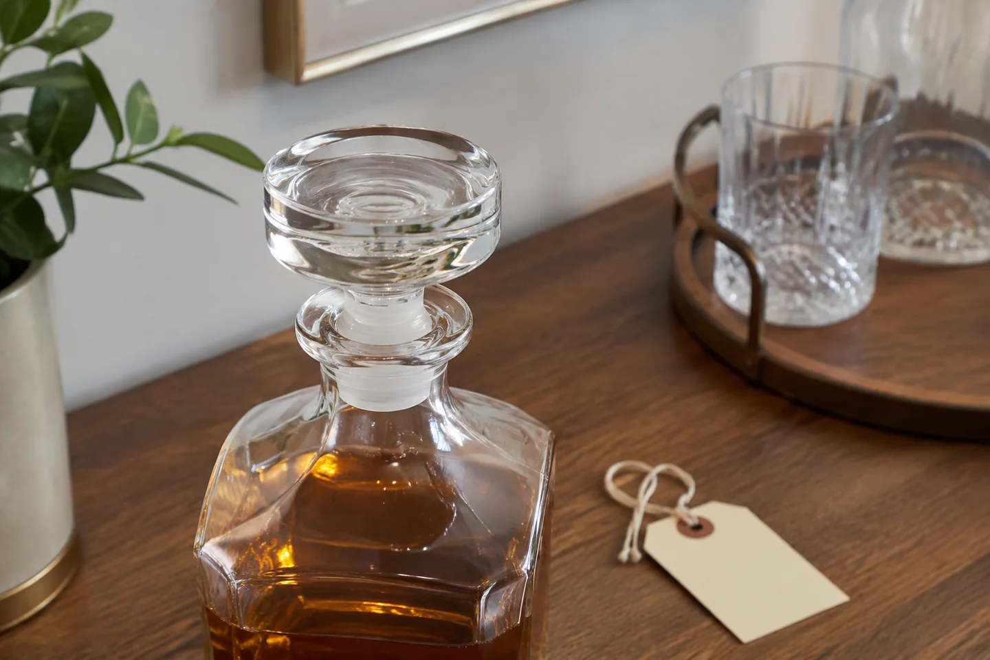 Comprobación del tapón de un decantador de whisky