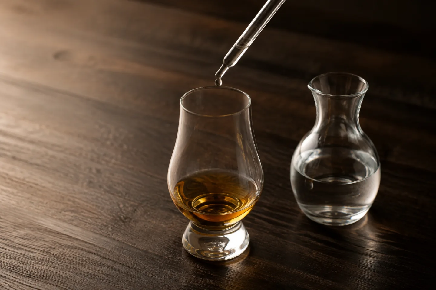 Añadir agua gota a gota a un whisky cask strength