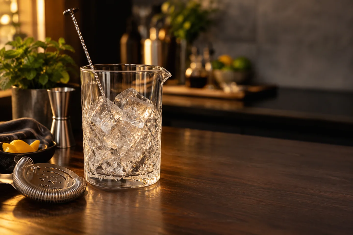 Vaso mezclador para cócteles de whisky: forma, tamaño y uso