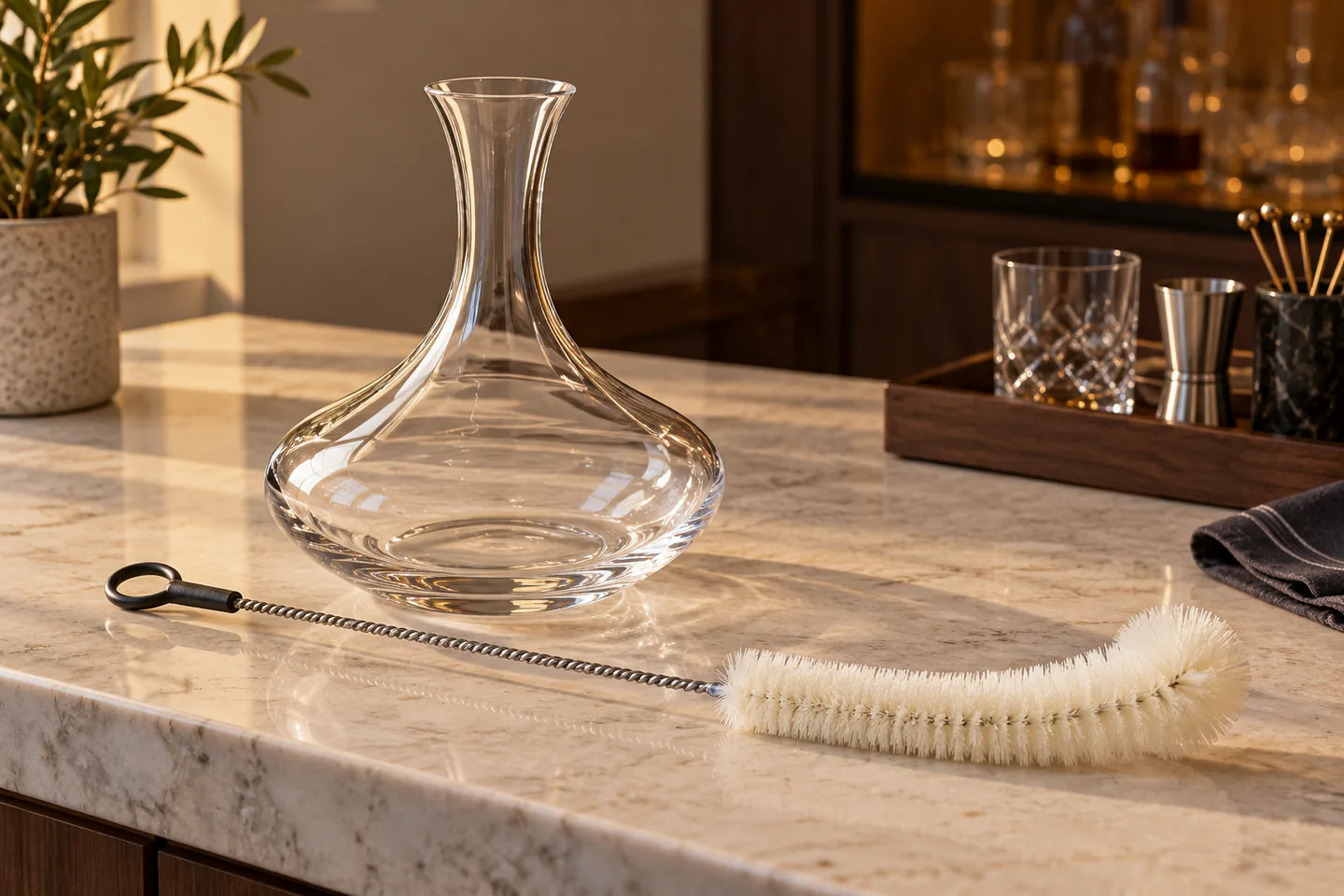 Cepillo para decantador de whisky: forma, cerdas y secado