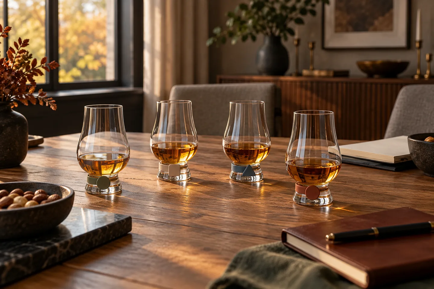 Marcadores de copas para cata de whisky: material y contraste