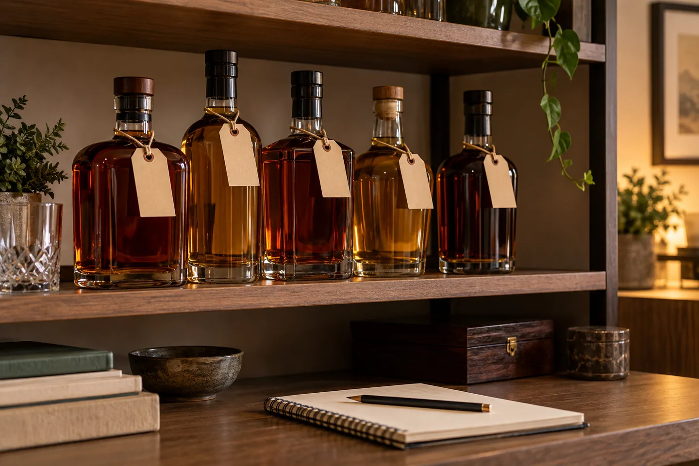 Etiquetas colgantes para botellas de whisky: material y lectura