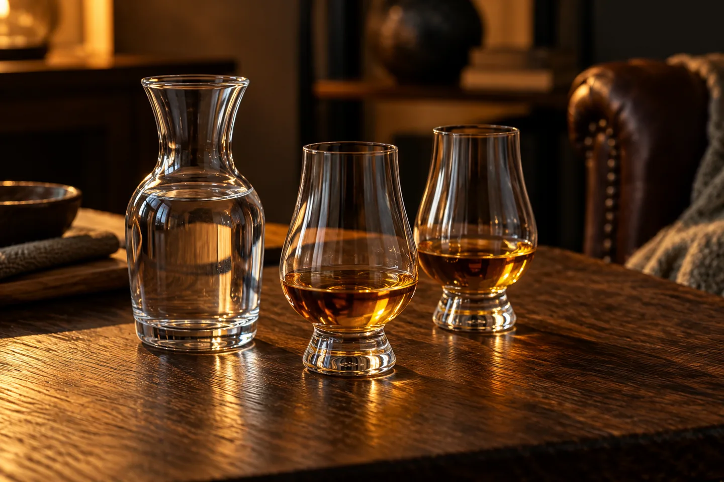 Jarra de agua para cata de whisky: tamaño, vertido y limpieza