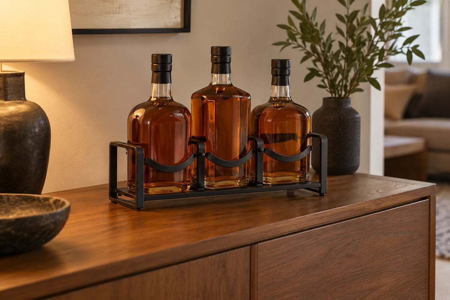 Botellero de sobremesa para botellas de whisky: medidas y estabilidad